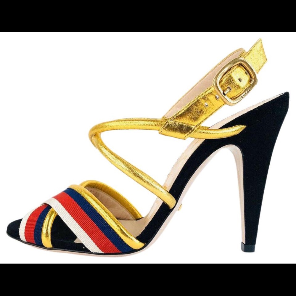 Gucci Gold Sylvie Metallic Nappa Slingback Sandals